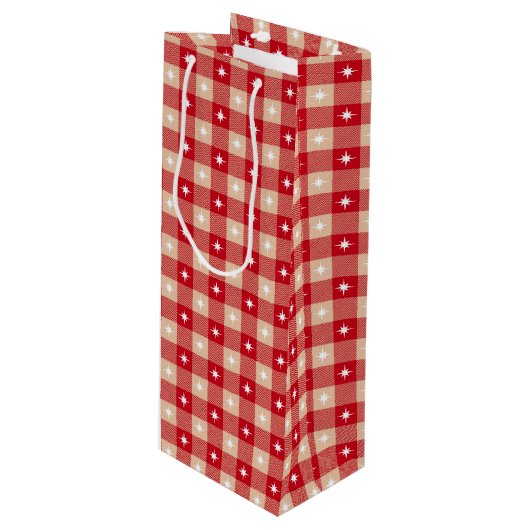 White Star Gingham Country Holiday Wijn Cadeautas (Voorkant Gekanteld)