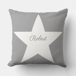 White Star Modern Stylish Grey Background Monogram Kussen