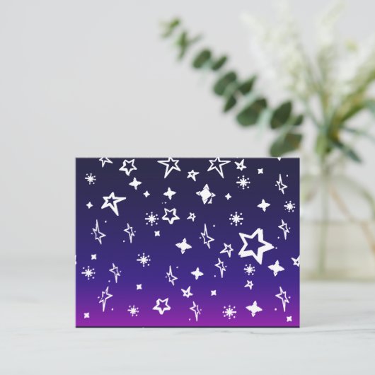 White Star Pattern on Blue to Magenta Ombre Briefkaart (Staand voorkant)
