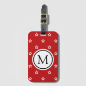 White Star Pattern op Red Monogram Bagagelabel (Voorkant (verticaal))