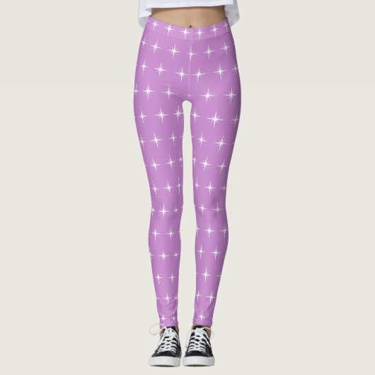 White Star Pattern op Violet Leggings (Voorkant)