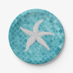 White Starfish Aqua Zee Glass Personailize Papieren Bordje