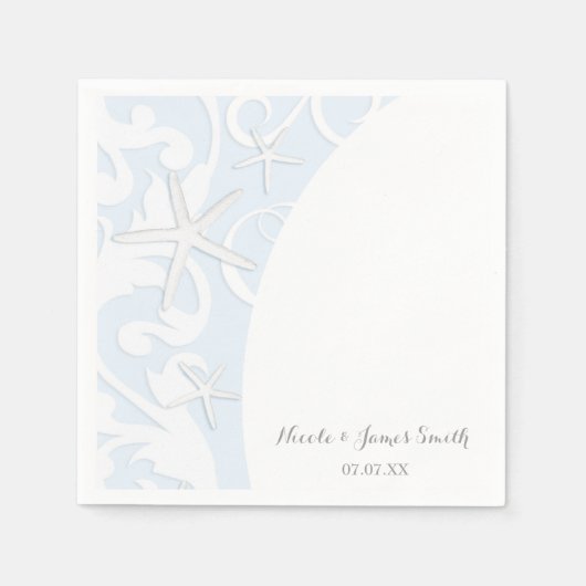 White Starfish Blue Beach Elegant Wedding Servetten (Voorkant)