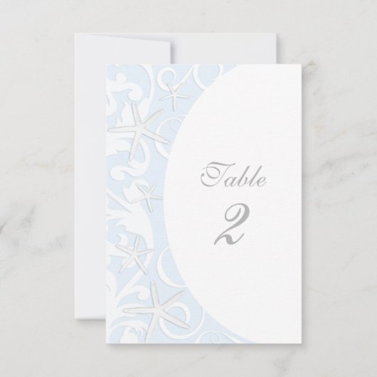 White Starfish Blue Beach Wedding Numéro de table (Dos)