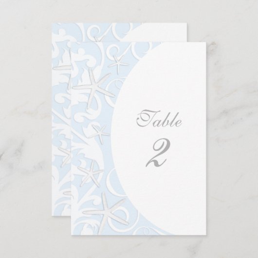White Starfish Blue Beach Wedding Numéro de table (Devant / Derrière)