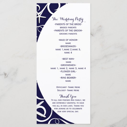 White Starfish Dark Blue Beach Programme de mariag (Dos)