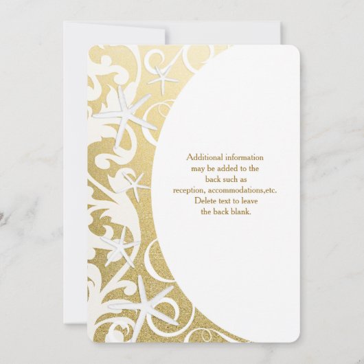 White Starfish Gold Beach Invitations de mariage (Dos)