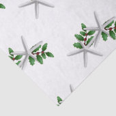 White Starfish in Holly-kerstpapier Tissuepapier (Detail)