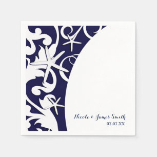 White Starfish Navy Blue Beach Elegant Wedding Servet
