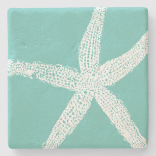 White Starfish Pattern Beach Blauwgroen Blue Nauti Stenen Onderzetter