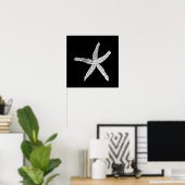 White Starfish Pattern Black Aangepaste kleur eleg Poster (Thuiskantoor)
