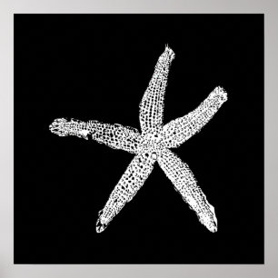 White Starfish Pattern Black Aangepaste kleur eleg Poster