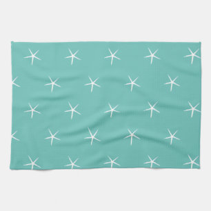 White Starfish Pattern Blauwgroen Blue Nautical Be Theedoek