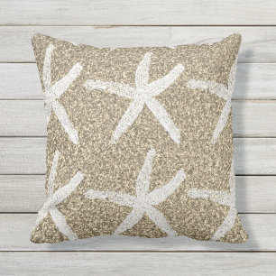 White Starfish Pattern Gold Glitter Nautical Cute Buitenkussen