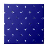 White Starfish Pattern Navy Blue Custom Nautical Tegeltje (Voorkant)