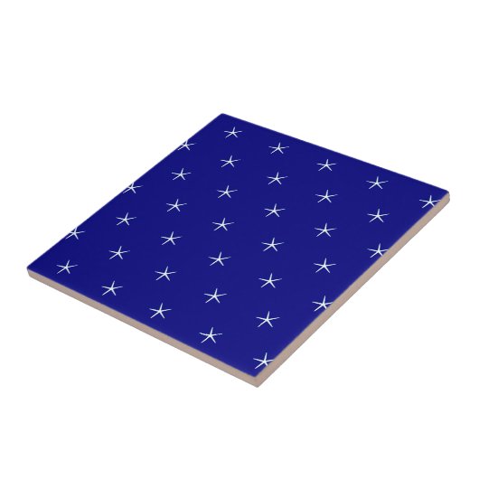 White Starfish Pattern Navy Blue Custom Nautical Tegeltje (Zijkant)