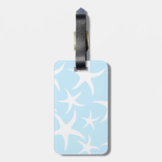 White Starfish Pattern op Light Blue. Bagagelabel (Achterkant verticaal)