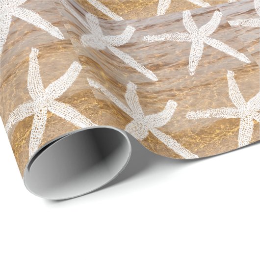 White Starfish Pattern Water Nautical Sandy Beach Cadeaupapier (Rol Hoek)