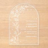 White Starry Celestial Arch Botanische bruiloft Acryl Uitnodigingen (Voorkant)