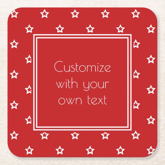 White Stars Pattern on Bright Red Custom Text Vierkante Kartonnen Onderzetter (Voorkant)