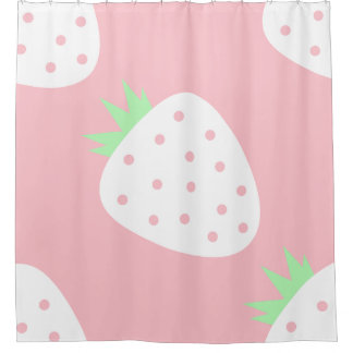 white strawberry pastel pink fruit print douchegordijn