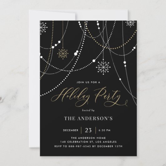 White String Lights Black Holiday Party Kaart (Voorkant)