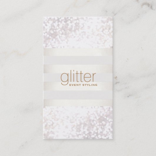 White Striped Bokeh Glitter Visitekaartje (Voorkant)