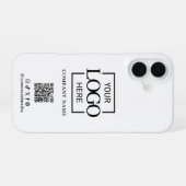 White Stylish Minimalist Business Logo & QR Code iPhone 16 Hoesje (Achterkant horizontaal)