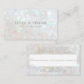 White Subtle Glitter Bokeh Verwijs een vriendenkaa Aanbevelingskaartje (Voorkant / Achterkant)