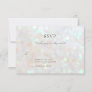 White Subtle Glitter Bokeh Wedding RSVP Kaart