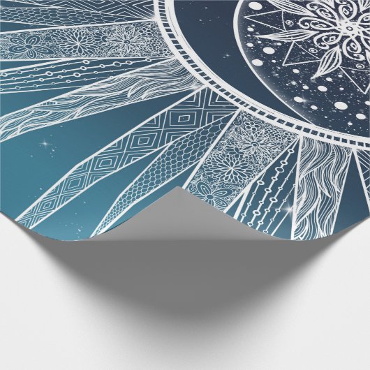 White Sun Moon Mandala Blue Gradient Design Cadeaupapier (Hoek)
