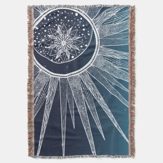 White Sun Moon Mandala Blue Gradient Design Deken (Voorkant Verticaal)
