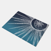 White Sun Moon Mandala Blue Gradient Design Deurmat (Schuin)