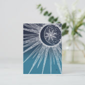 White Sun Moon Mandala Blue Gradient Design Feestdagenkaart (Staand voorkant)
