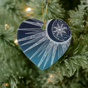 White Sun Moon Mandala Blue Gradient Design Keramisch Ornament