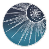 White Sun Moon Mandala Blue Gradient Design Keramische Knop (Voorkant)