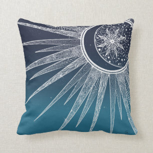 White Sun Moon Mandala Blue Gradient Design Kussen