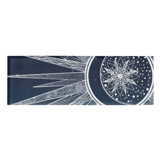 White Sun Moon Mandala Blue Gradient Design Naambadge (Voorkant)
