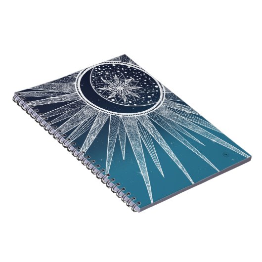 White Sun Moon Mandala Blue Gradient Design Notitieboek (Rechterzijde)