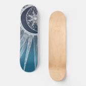 White Sun Moon Mandala Blue Gradient Design Skateboard (Voorkant)