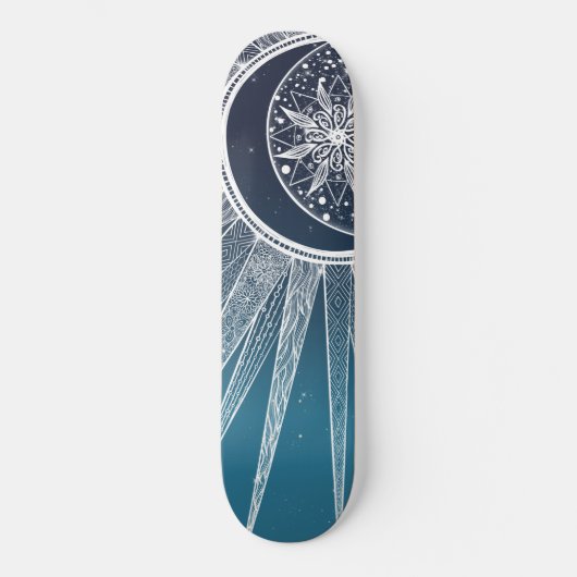White Sun Moon Mandala Blue Gradient Design Skateboard (Voorkant)