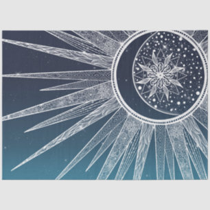 White Sun Moon Mandala Blue Gradient Design Tissuepapier