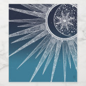White Sun Moon Mandala Blue Gradient Design Wijn Etiket (Enkel label)