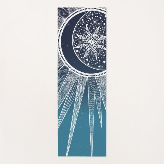 White Sun Moon Mandala Blue Gradient Design Yogamat (Voorkant)
