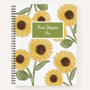 White Sunflower Flower Illustration Cute Design Notitieboek