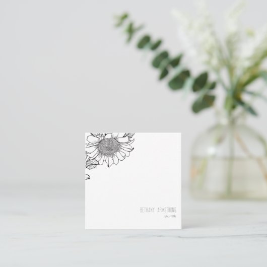 White Sunflower Simple Square Vierkante Visitekaartje (Staand voorkant)