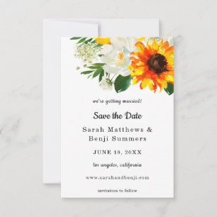 White Sunflower & White Floral Save the Date V2