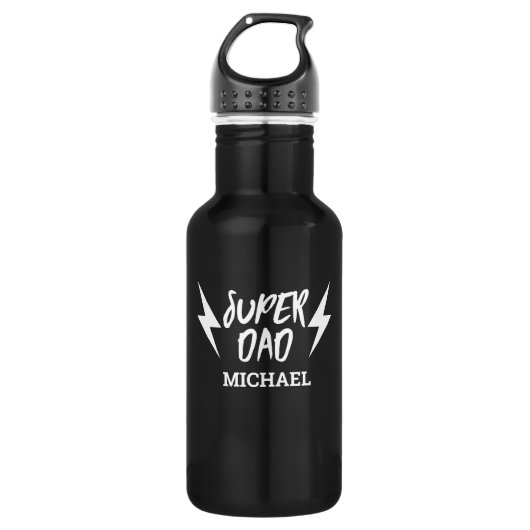 White Super Dad Lightning Bolt Rock Roll Script Waterfles (Voorkant)