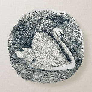White Swan beroemd gemaakt door Thomas Bewick Rond Kussen