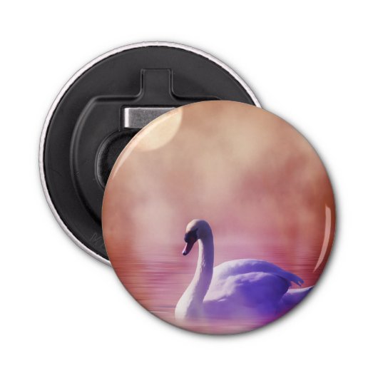 White Swan drijft op een slecht meer Button Flesopener (Voorkant)
